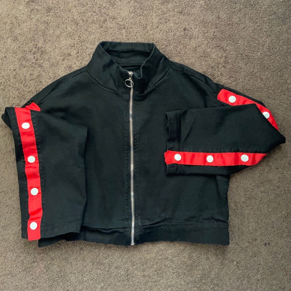 Long Sleeve Black, Red & White Crop Top Jacket